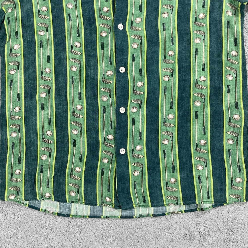 Zara Shirt Mens Medium Green Button Up Short Sleeve Viscose Golf Clubs Striped - Picture 2 of 10